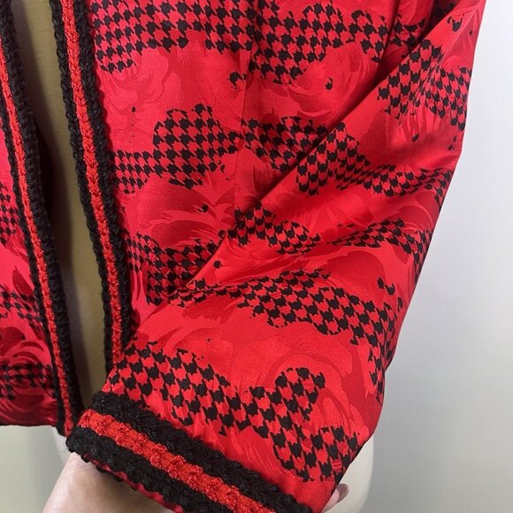 Vintage 80s Anne Crimmins Red & Black 100% Silk Blazer Business Jacket Size 12 - Picture 6 of 9